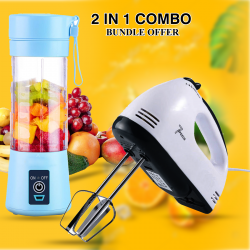 2 in 1 Combo Cyber CYHM-3346 Hand Mixer 250 Watts, Portable Rechargeable Battery Juice 380ml Volume Healthy USB Juicer